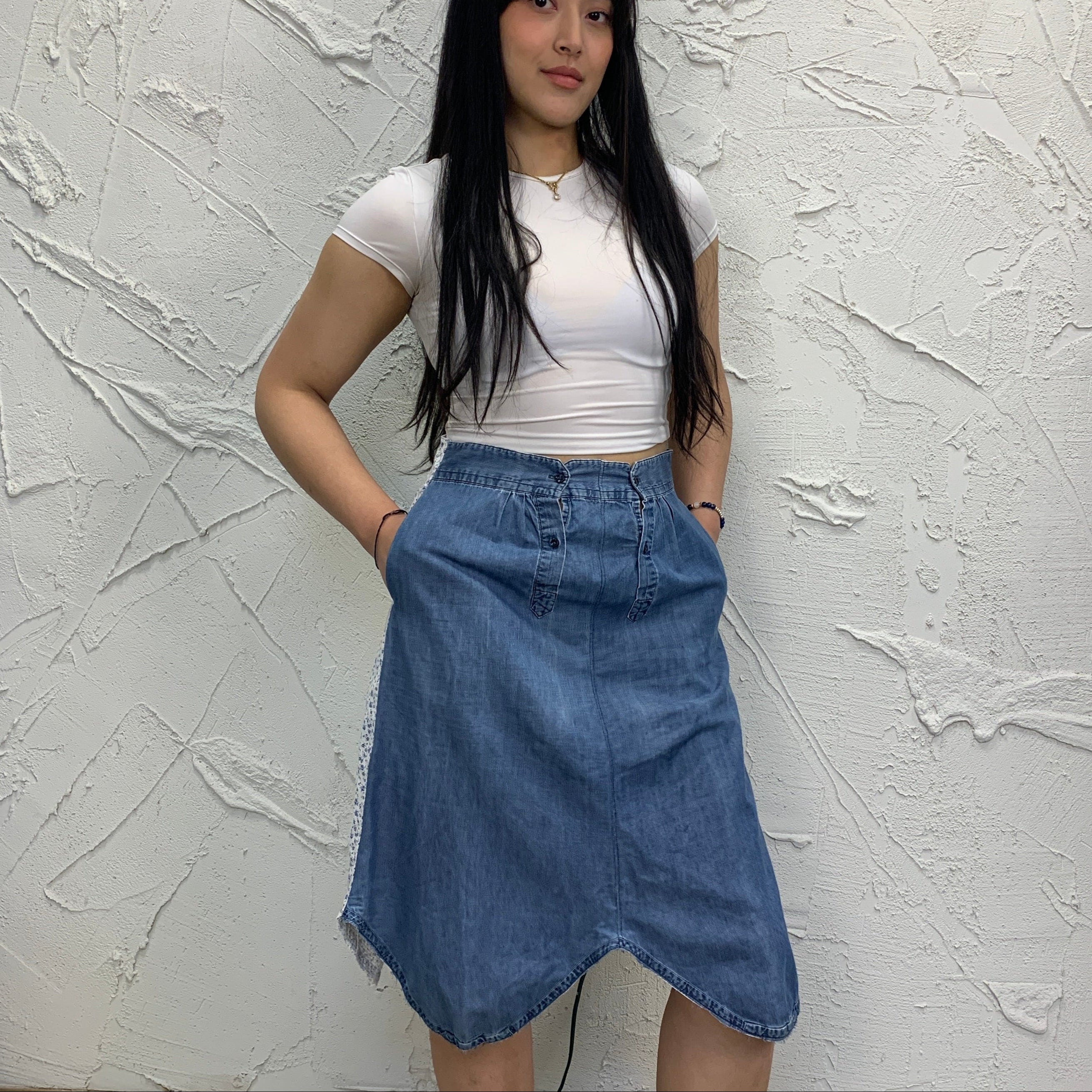 スカート Blue Flower Denim Skirt Blue Flower Denim Skirt