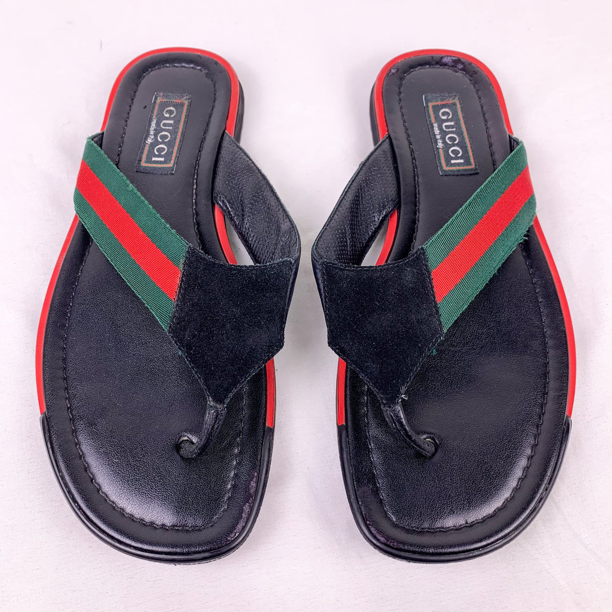 Gucci Web Black Leather Flip-Flop Thong Sandals – Double Take display picture 2