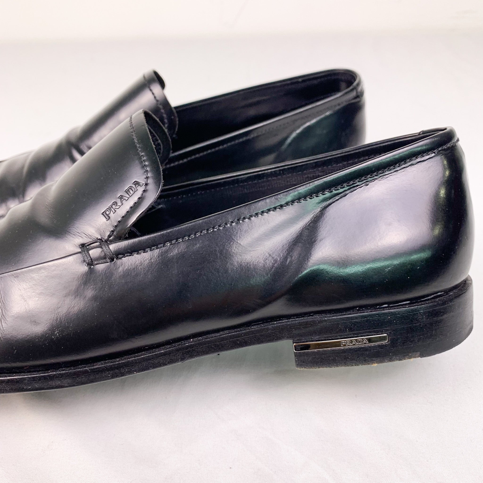 Prada Square Toe Leather Slip-On Loafers (9) – Double Take