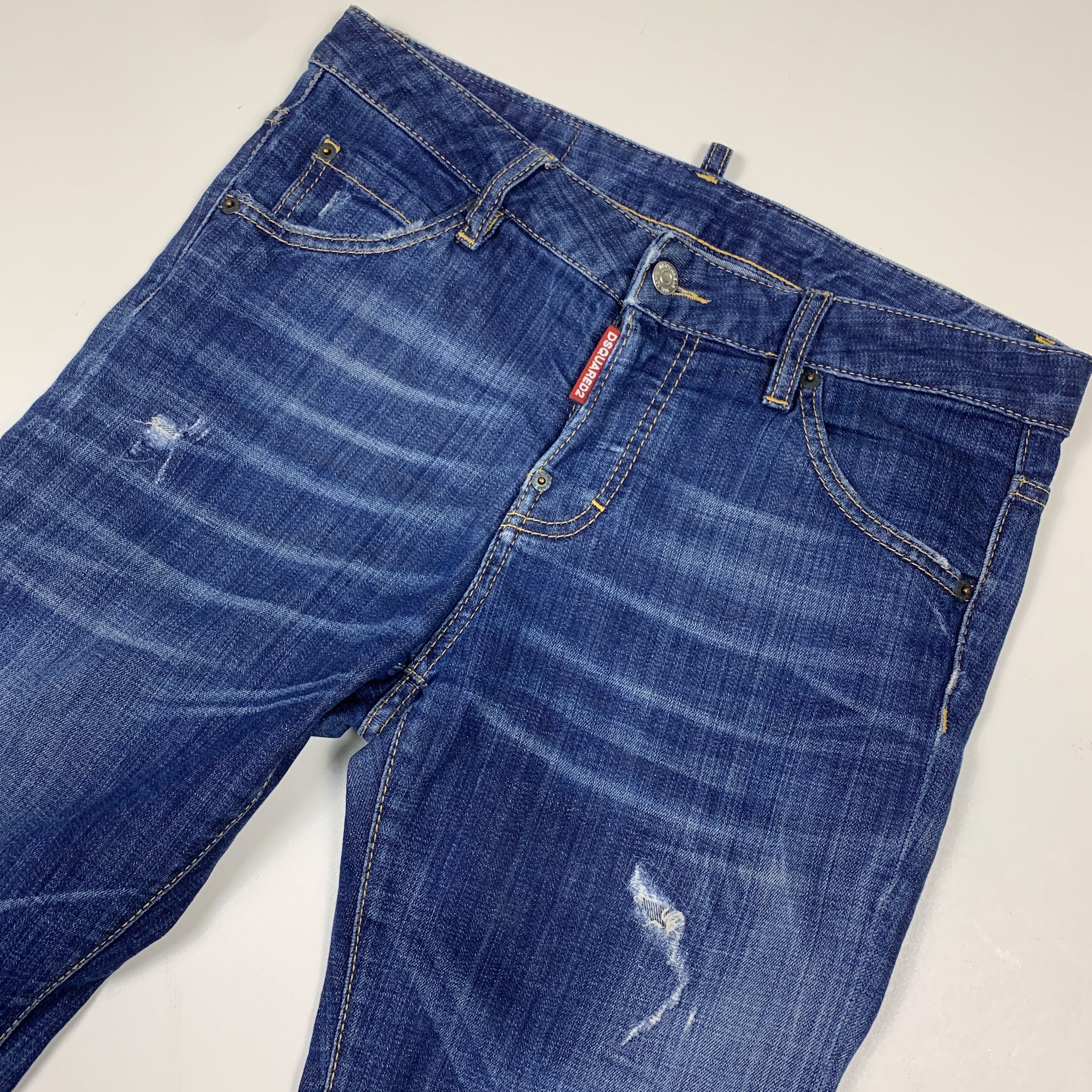 デニム・ジーパン Dsquared2 Blue Faded Ripped Jeans Dsquared2 Blue Distressed Jeans – Double Take