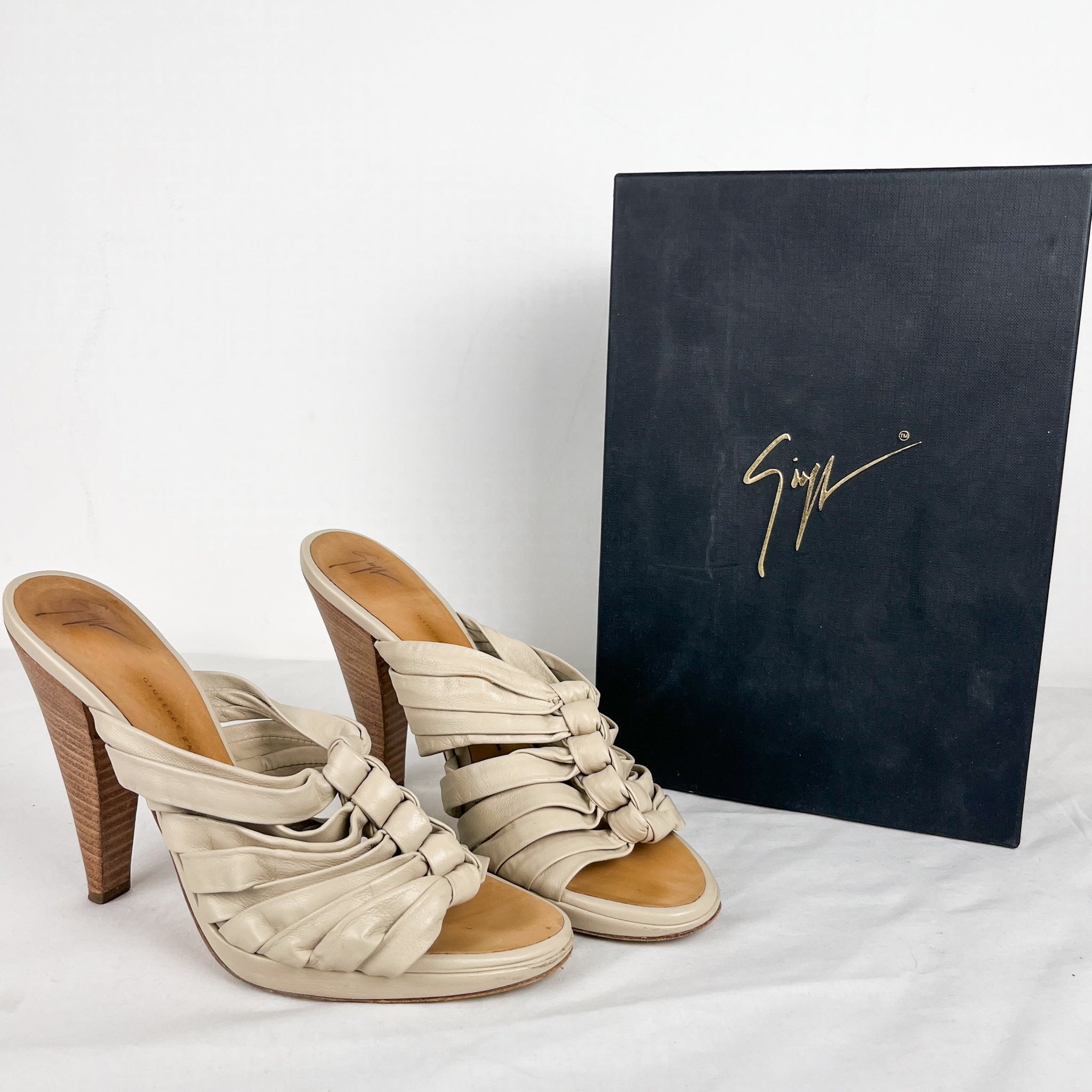 Giuseppe Zanotti Tazz 100 Plato Sand Leather Sandal With Box