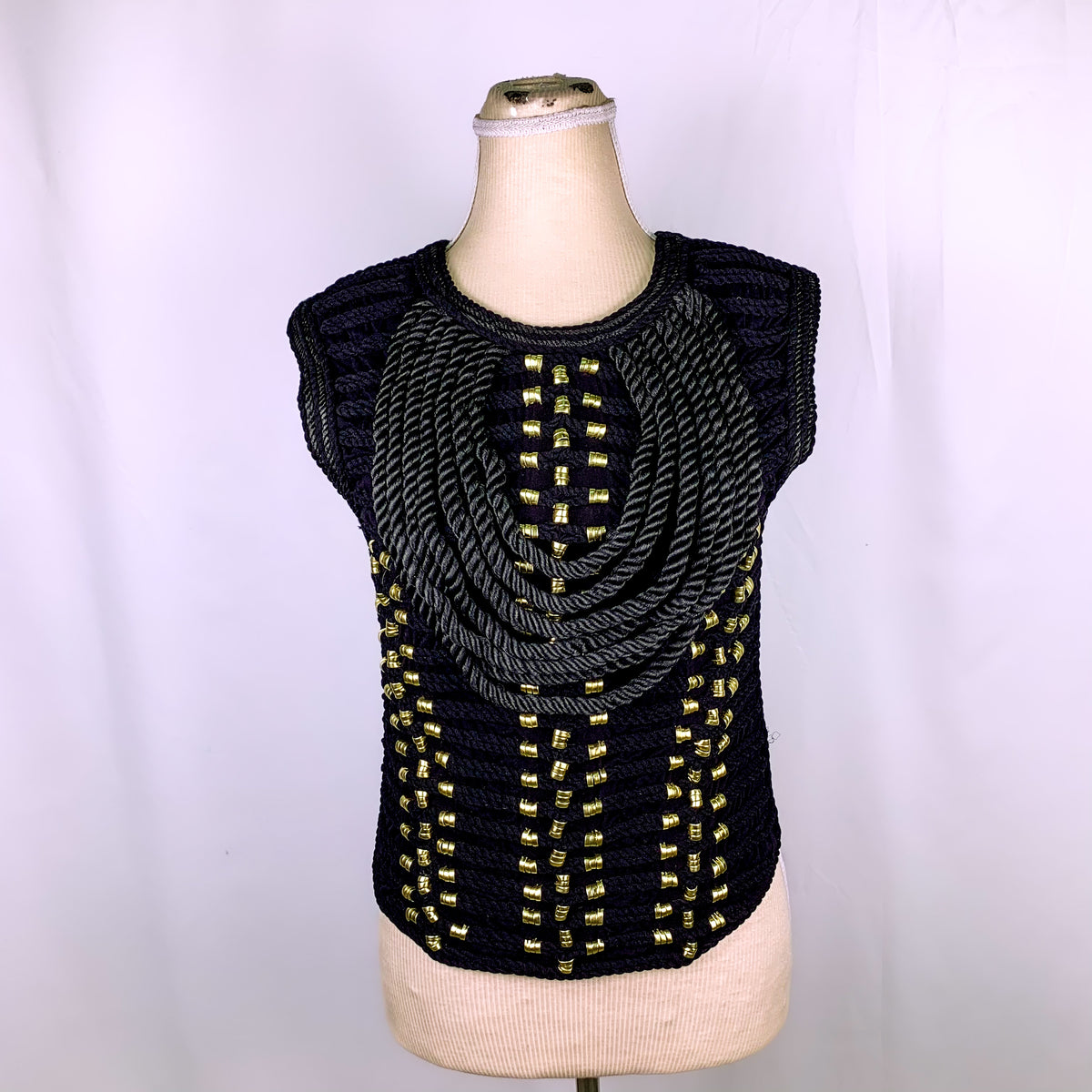 Brand New Balmain x H&M Braided Black and Gold Sleeveless Top 
