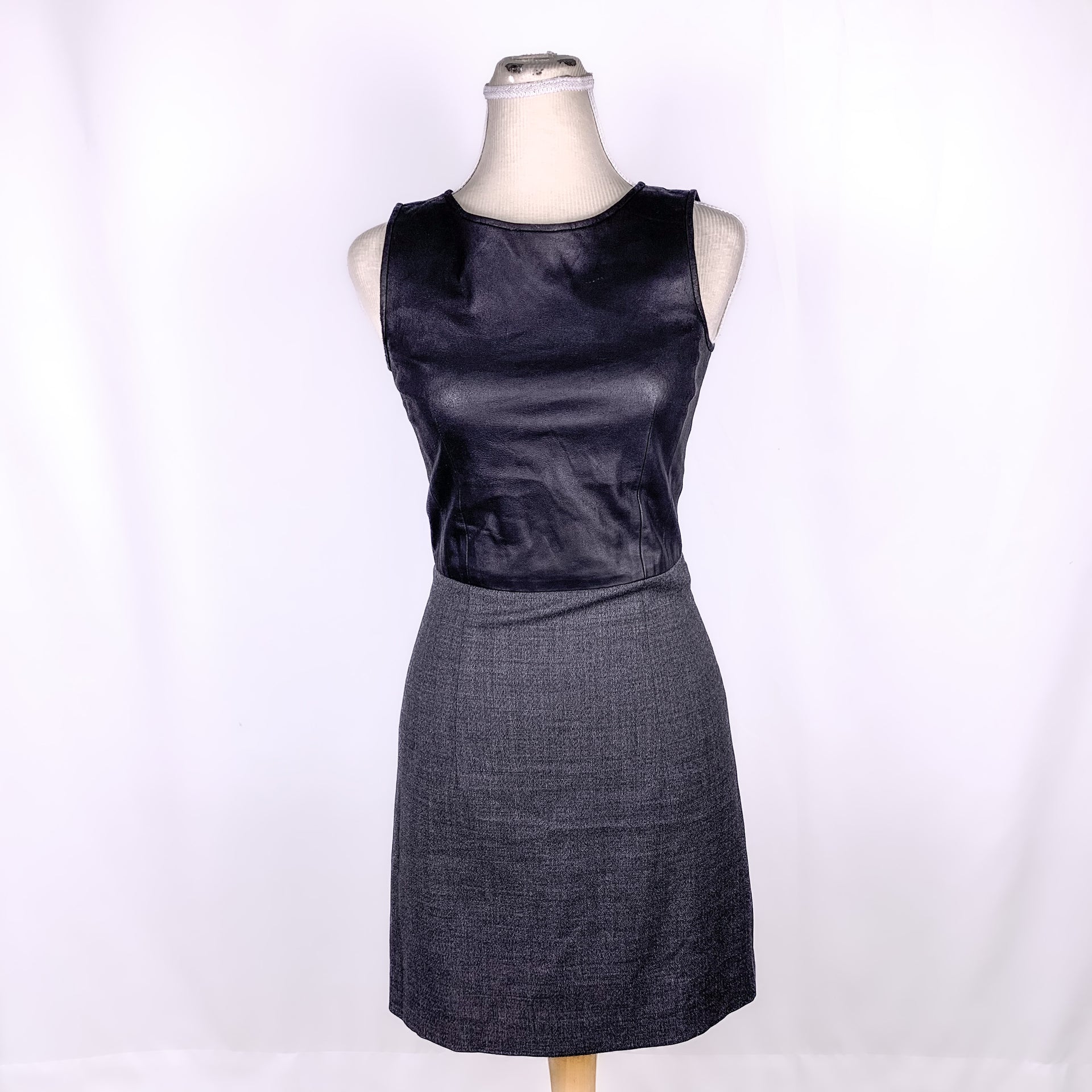 Theory Black and Grey Goat Leather and Wool Sheath Dress – Double Take