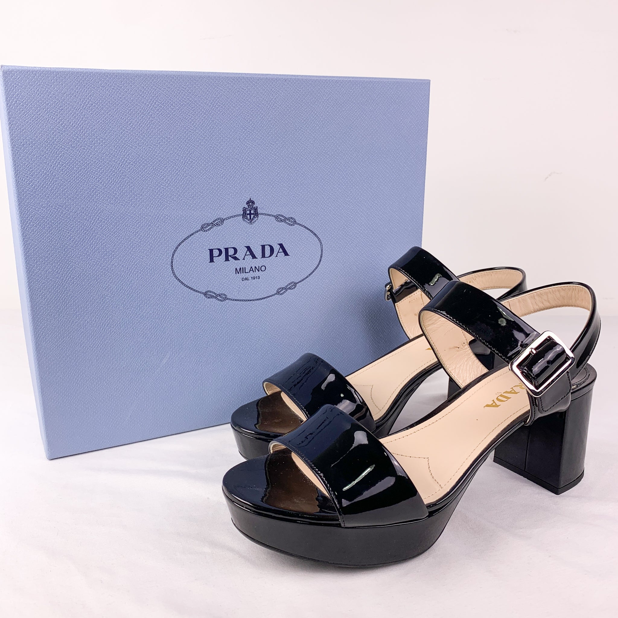 Prada Vernice Patent Leather Sandal Heels With Box – Double Take