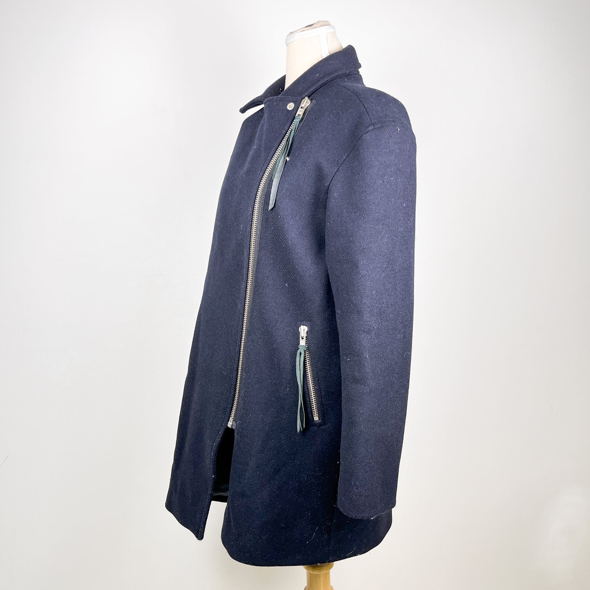 Asymmetrical zip wool coat best sale