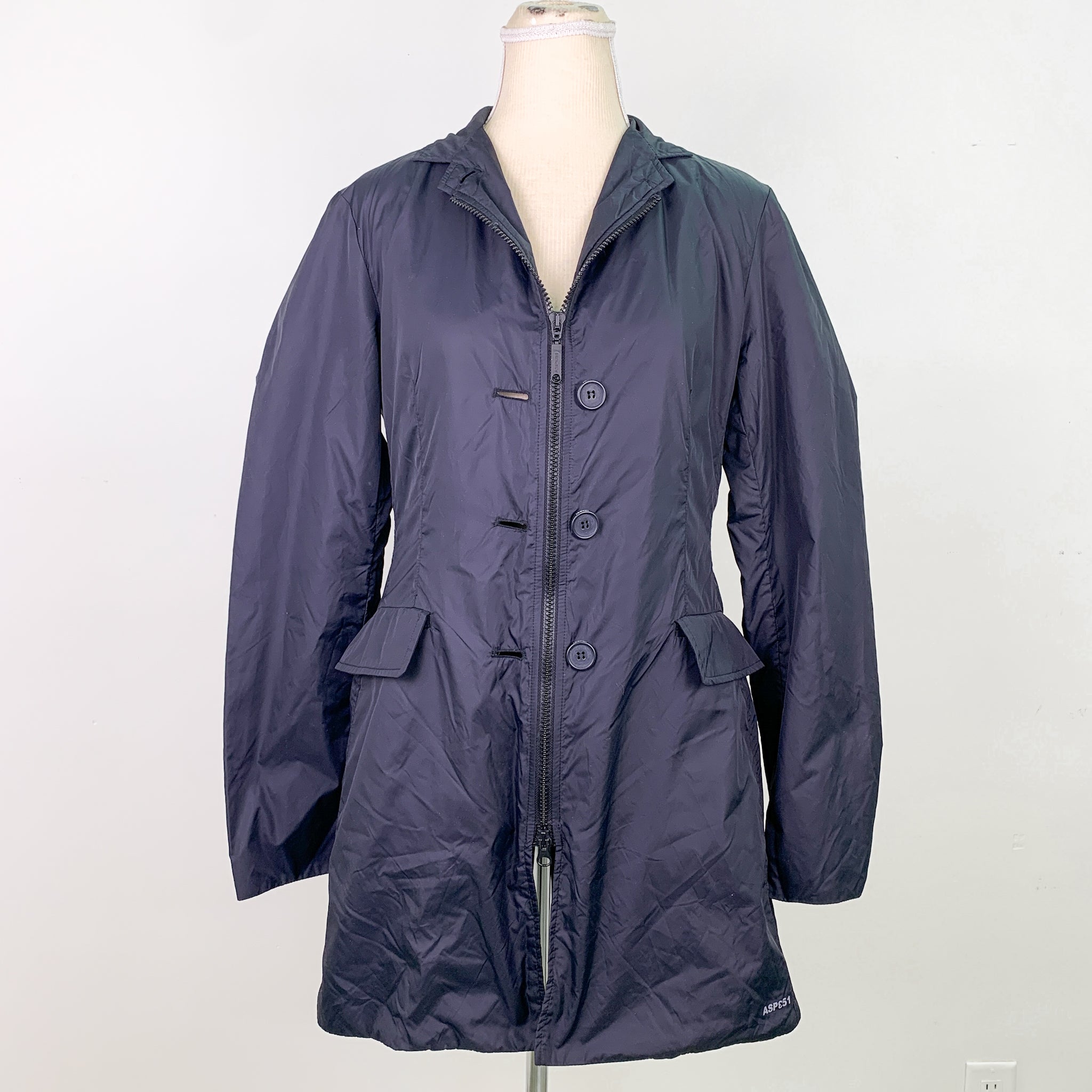 ジャケット・アウター ASPESI Sheridan Navy Nylon Trench Coat Ede & Ravenscroft | Sheridan Single Breasted Raincoat | Navy